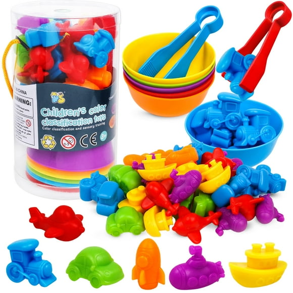 NAODONGLI Counting Transport Matching Game with Rainbow Bowls Color Sorting & Sensory Training Montessori Preschool Education Learning Fine Motor Skills Easter Gifts for 3 4 5 Years Old Boys Girls