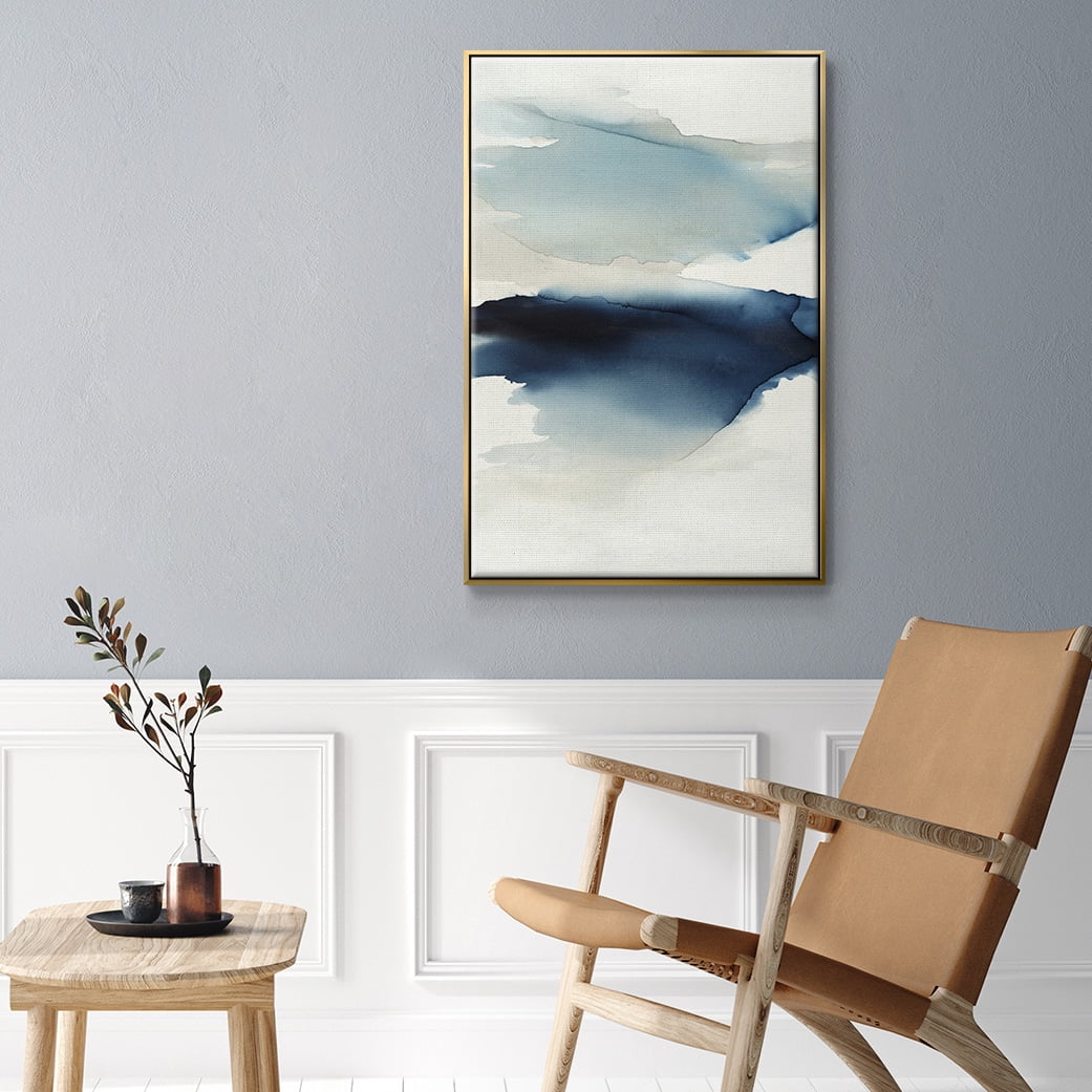Waves I Framed Premium Gallery Wrapped Canvas - Ready to Hang - 25 x 37 - Gold Floating Frame
