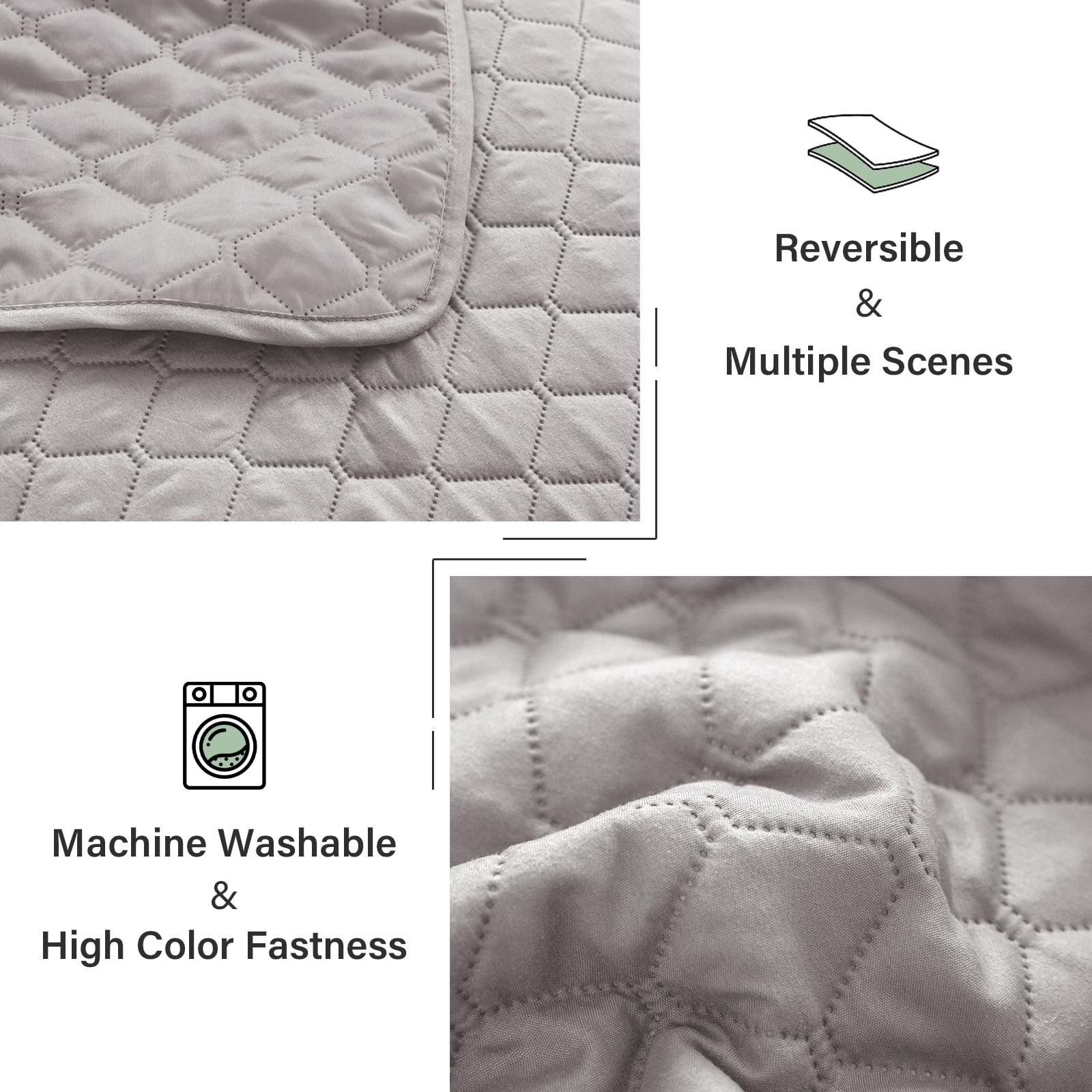 Exclusivo Mezcla King Size Quilt Set, 3-Piece Lightweight King Quilts Soft Bedspreads Bed Coverlets, Light Grey, 104"x96"