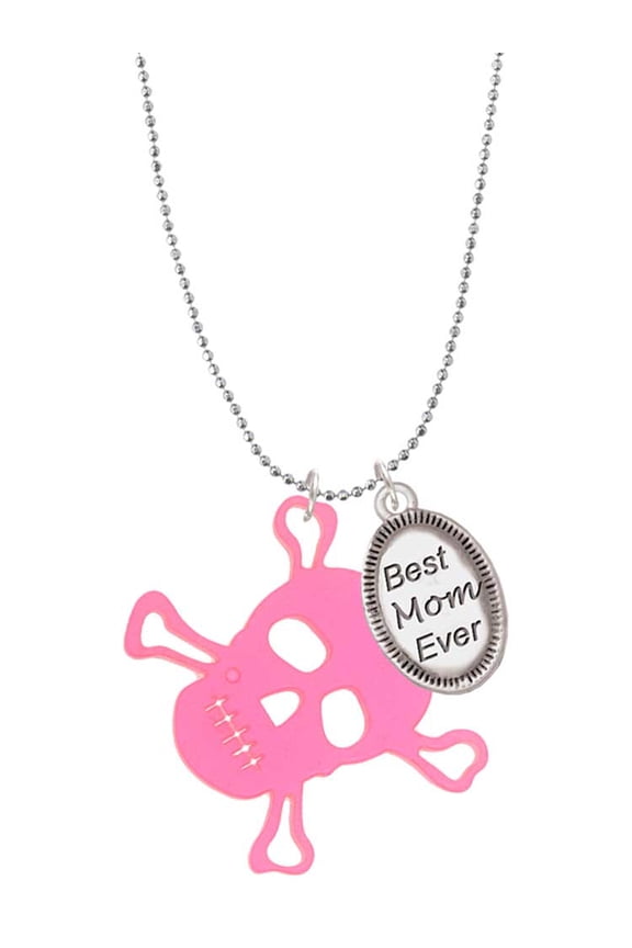 Acrylic Large Pink Skull Best Mom Ever Charm Necklace