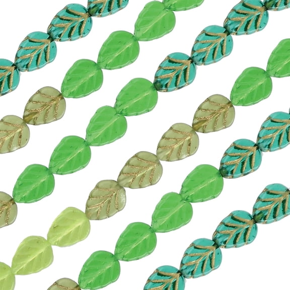 The Beadsmith Czech Glass Strands - High Quality, Pressed & Table Cut Beads – 6 x 7-Inch Strands, 16 Beads Per Strand – Green Leaves Mix – For Jewelry Making, Decorations & DIY Crafts