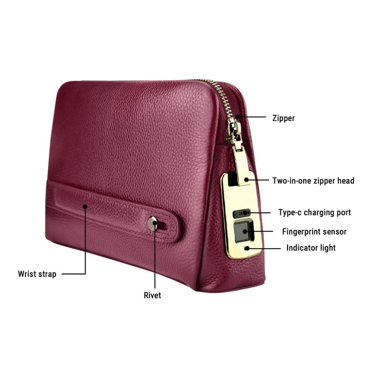 Viadha Fingerprint Smart Handbag, Anti-Theft Leather Purse