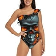 thumbnail image 4 of Daiia Flame Metal Skull Women's One Piece Swimsuits Personalized One Shoulder Swimwear Asymmetric Ruffle Bathing Suits-XX-Large, 4 of 8