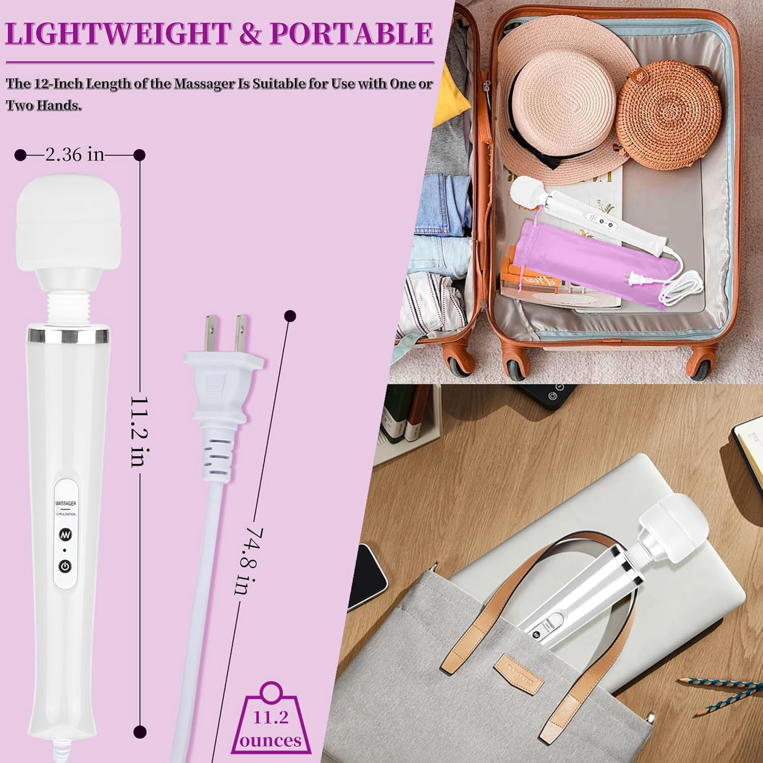 Personal Handheld Massager-Cordless Full Body Massager, Electric Massage Tool for Face Neck Back Shoulder Waist Leg Feet, Portable 10 Mode Massage Machine for Women Men