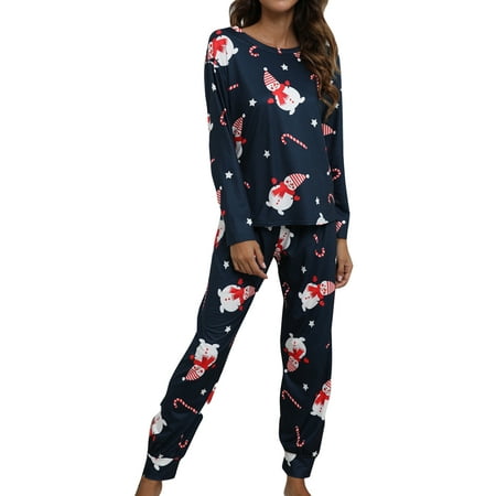 

Glonme Christmas Pjs for Women Comfy Homewear Tops and Pants Casual Santa Claus Pajamas Set Blue S