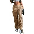 thumbnail image 6 of Women's  High  Baggy Straight Leg Cargo Pants Streetwear Casual Boyfriend Trousers with Pockets, 6 of 10