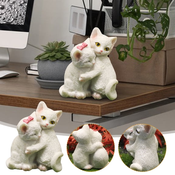 CasaChic Hand-Painted Resin Couple Cats Statue with Interlocking Tail Design, 7.5cm Mini Desktop Decor for Bedroom Nightstands, Valentine's Day Gifts & Cat Lover Collectibles