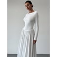 thumbnail image 5 of White Long-Sleeved Fitted Maxi Dress With Crew Neck And Flowy Skirt, 5 of 8