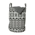 thumbnail image 1 of Black and White Laundry Bag, Folk and National Art Design Mexican Mayan Culture Pattern with Triangles, Basket with Handles Drawstring Closure for Laundromats, 13" x 19", Black White, by Ambesonne, 1 of 4