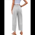 thumbnail image 3 of Pantalones Anchos y Holgados para Mujer, Estilo Palazzo Harén, Informales, con Cintura Elástica y Bolsillos, Color Gris Talla M, 3 of 7