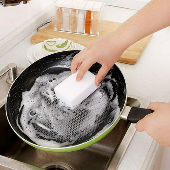 EXHUMKY 50pcs Scrub Sponge Brush White Kitchen Cleaner Household Item Homeowners