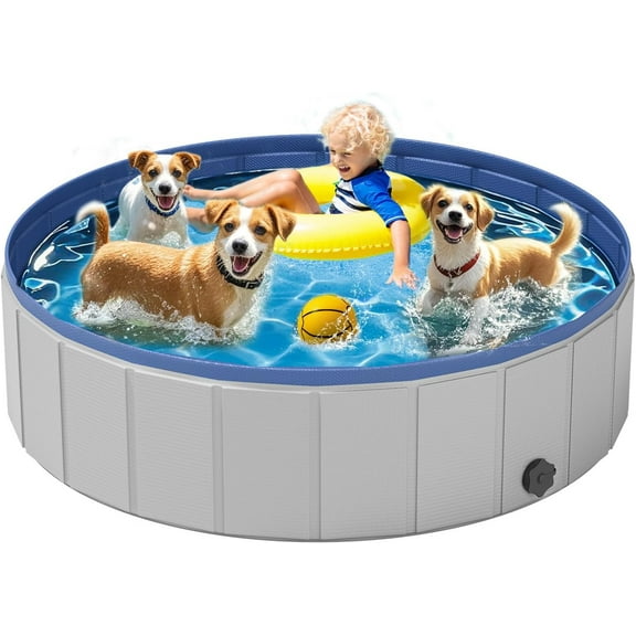 Dog Pool for Large Dogs, Foldable Plastic Pool for Dogs Slip-Resistant (XL - 71'' x 12'')