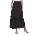 thumbnail image 2 of Women's 2023 Summer Casual Boho Elastic High Waist Solid Color Pleated Beach Maxi Skirt, 2 of 9