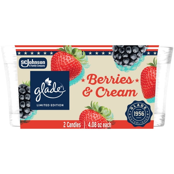 Glade Candle Jar, Berries and Cream, 4.08 oz, 2 Count