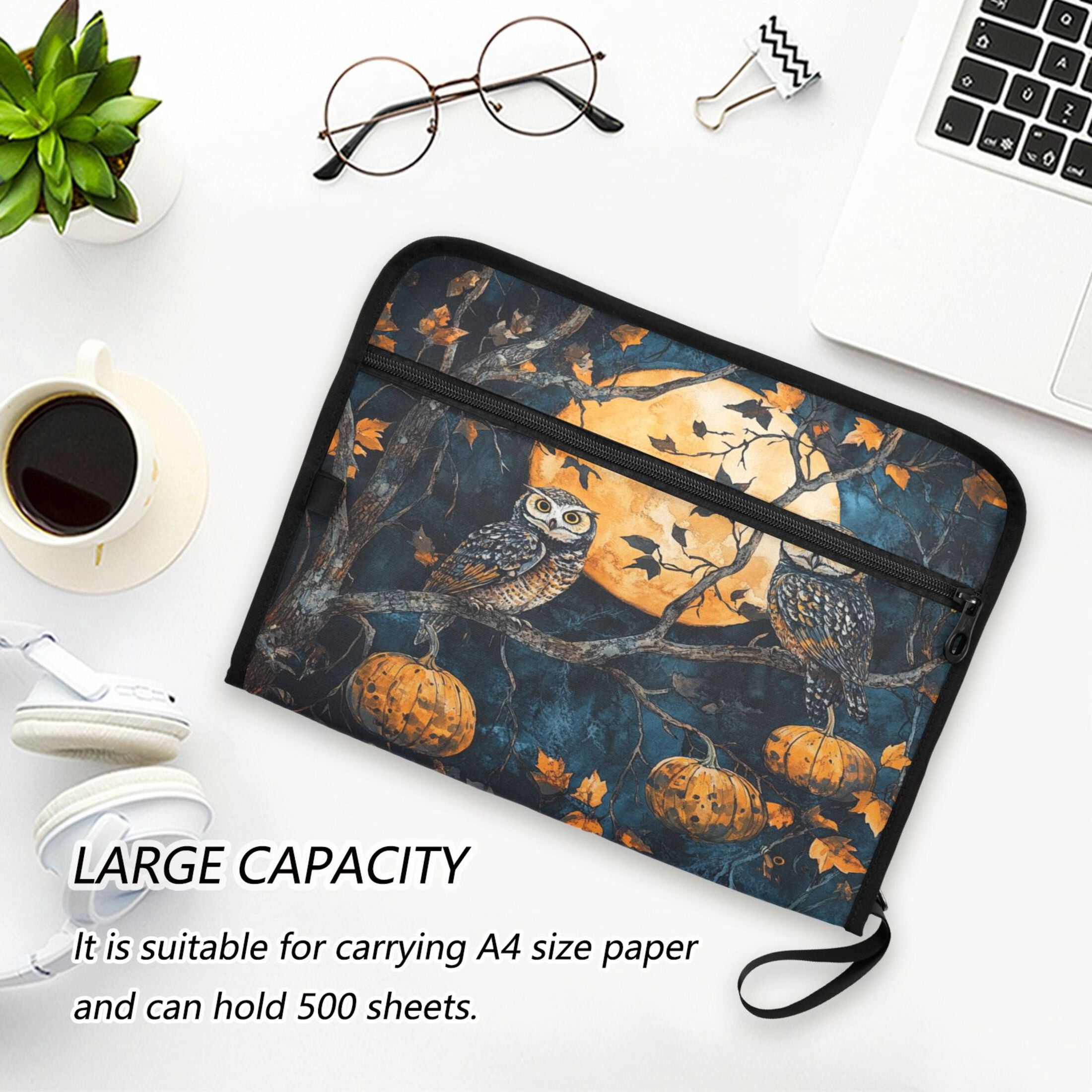 WOBOGO Midnight Owls Expanding File Folder Letter Size Accordion Filing Organizer 13 Pocket Separate Organ Pocket