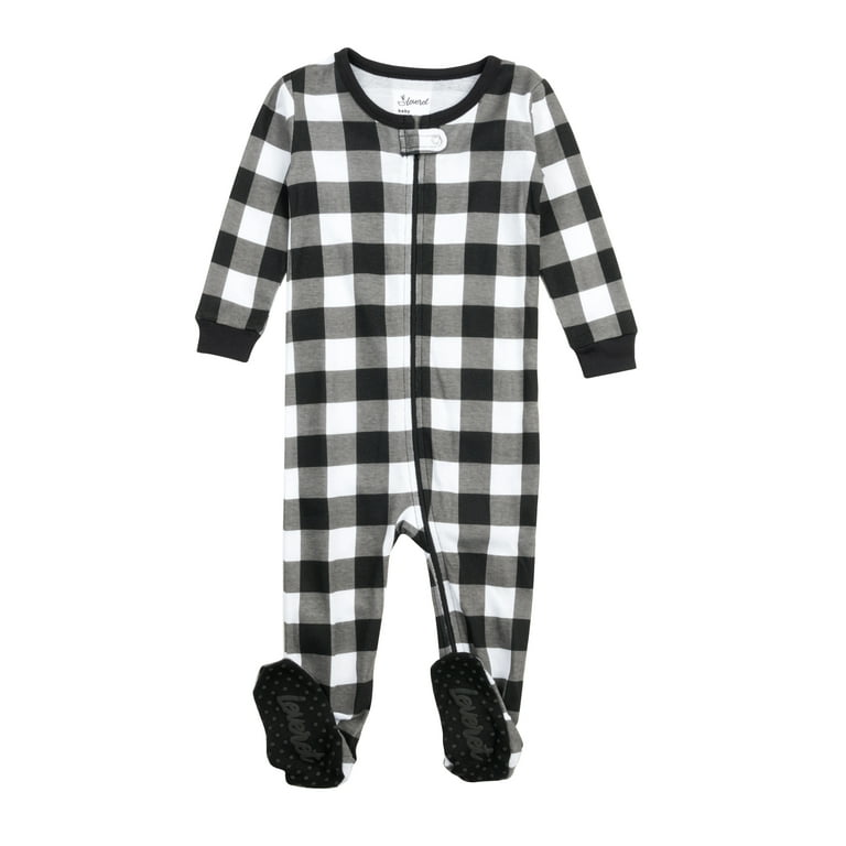Leveret Kids Footed Cotton Pajama Black White Plaid 3 Year