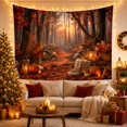 thumbnail image 3 of Autumn Forest Path with Pumpkins and Lanterns Cozy Mood Rustic Style for Nature Lovers Forest Wall Art Halloween Gift Tapestry Wall Hanging for Bedroom, Living Room and Dorm, 3 of 7