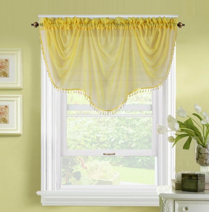 SOPHISTICATED 1PC VALANCE BONITA YELLOW SHEER SEE THRU WINDOW TASSELS