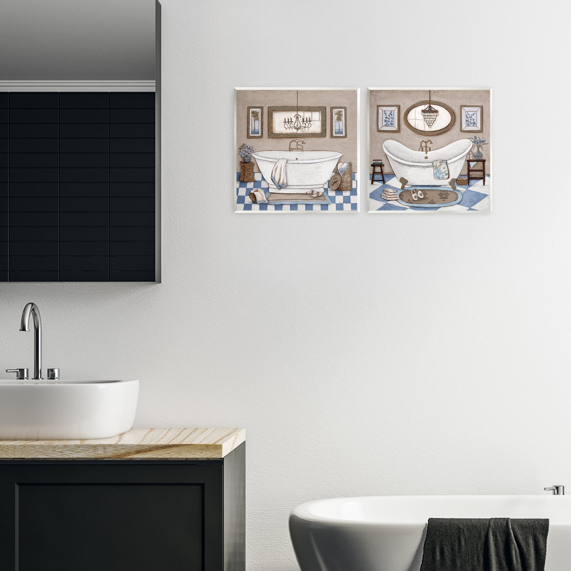 Stupell Industries Tiled Bathroom Views 2 Piece Wall Plaque Art Set, design by Janet Tava