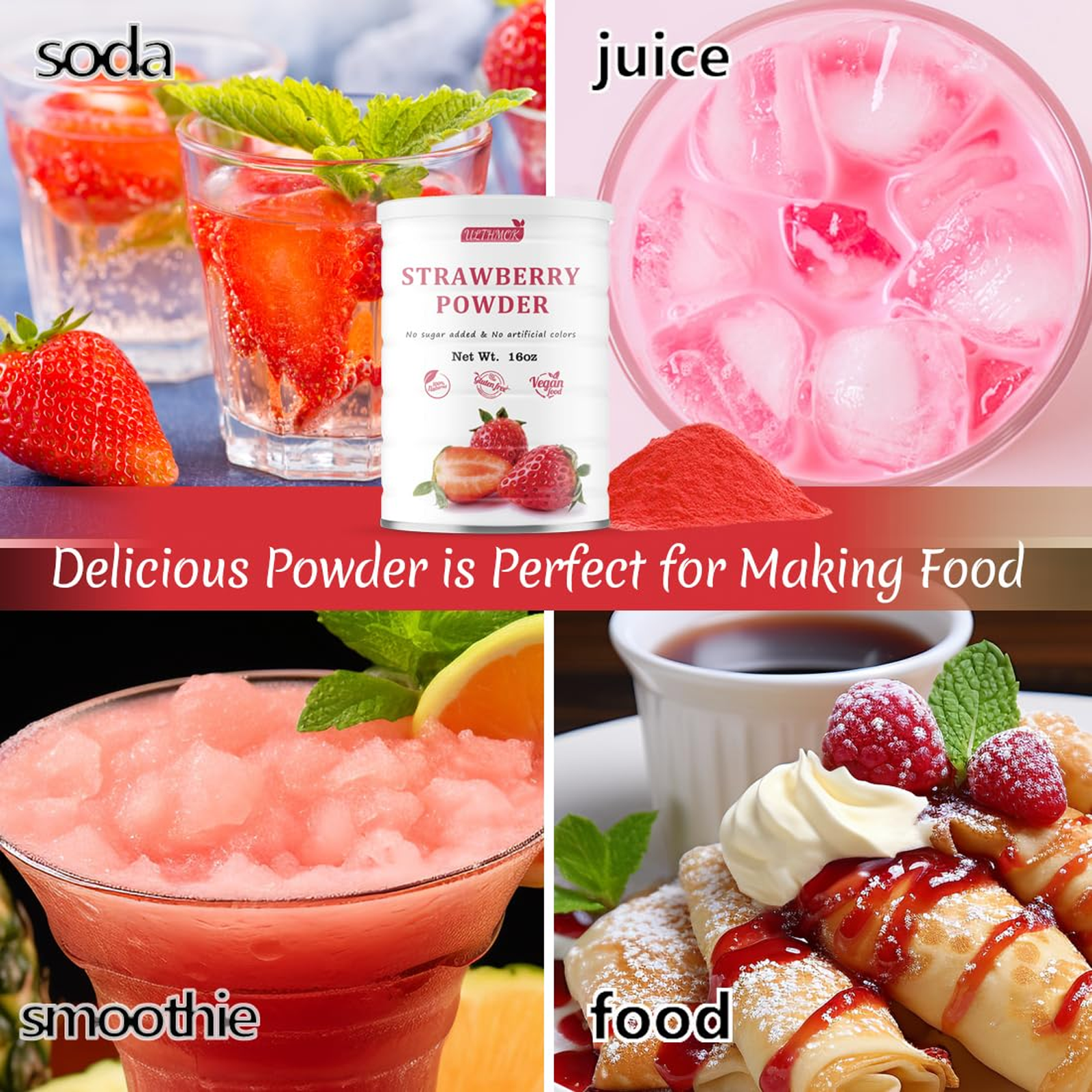 ULTHMOK Freeze Dried Strawberry Powder 1LB /453g, 1 Ingredient,No Sugar Added,100% Natural Strawberry Powder for Baking,No Additives.