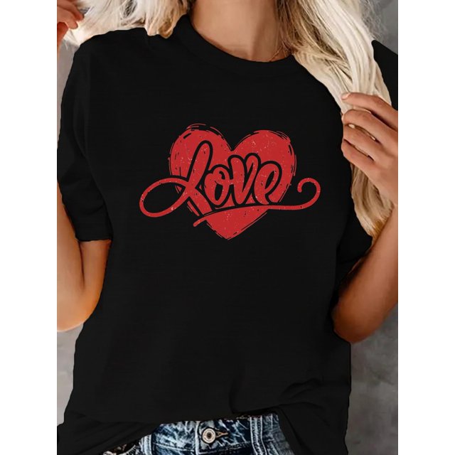 Heart-Shaped Valentine'S Day T-shirt, Short Sleeve Crew Neck Casual T-shirt Spring and Summer, Women'S Clothing Tee For Adult, Men, Women, Teen, Teenager, Adolescent, Youth
