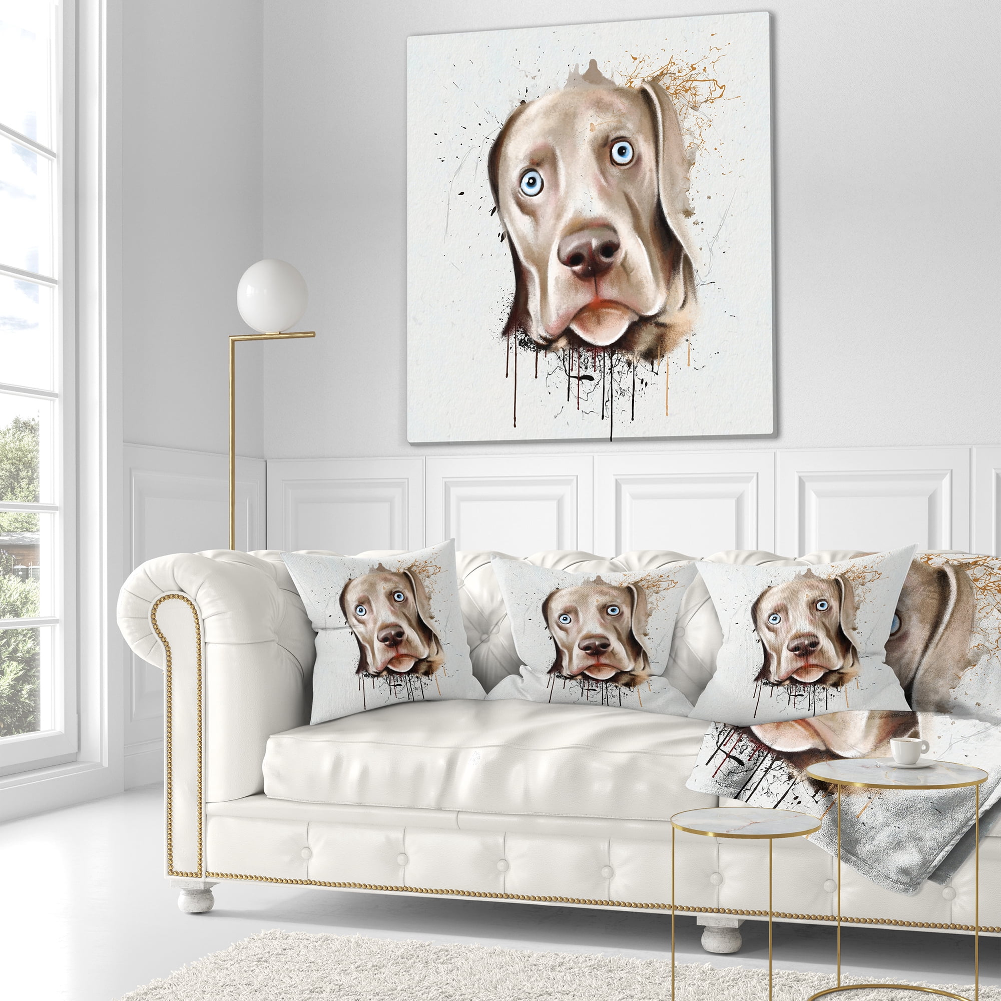 Designart Cute Dog Portrait Watercolor - Animal Throw Pillow - 18x18