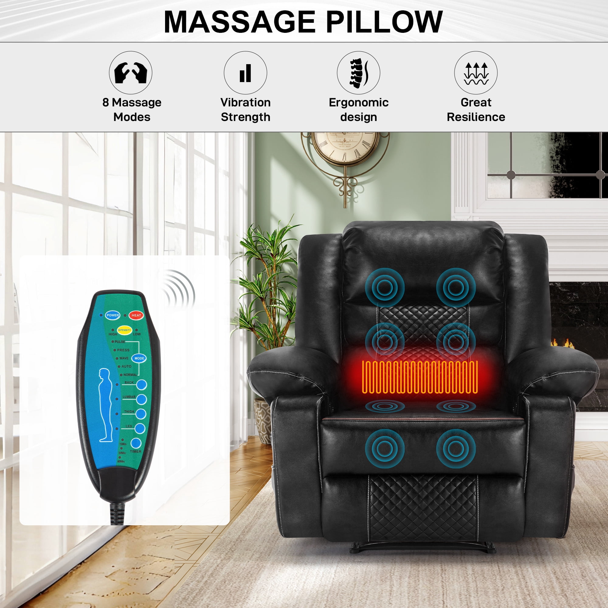 Aukfa Power Lift Recliner Chair with Massage & Heating, Breathable Leather  Reclining Sofa,Black