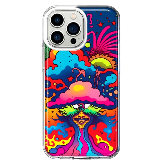 MUNDAZE Apple iPhone 13 Pro Shockproof Clear Hybrid Protective Phone Case Neon Rainbow Psychedelic Trippy Hippie Bomb Star Dream