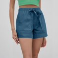 thumbnail image 6 of Linen Shorts for Women Casual Summer Elastic High Waisted Wide Leg Short Pants with Pockets Dark Blue 2XL, 6 of 7