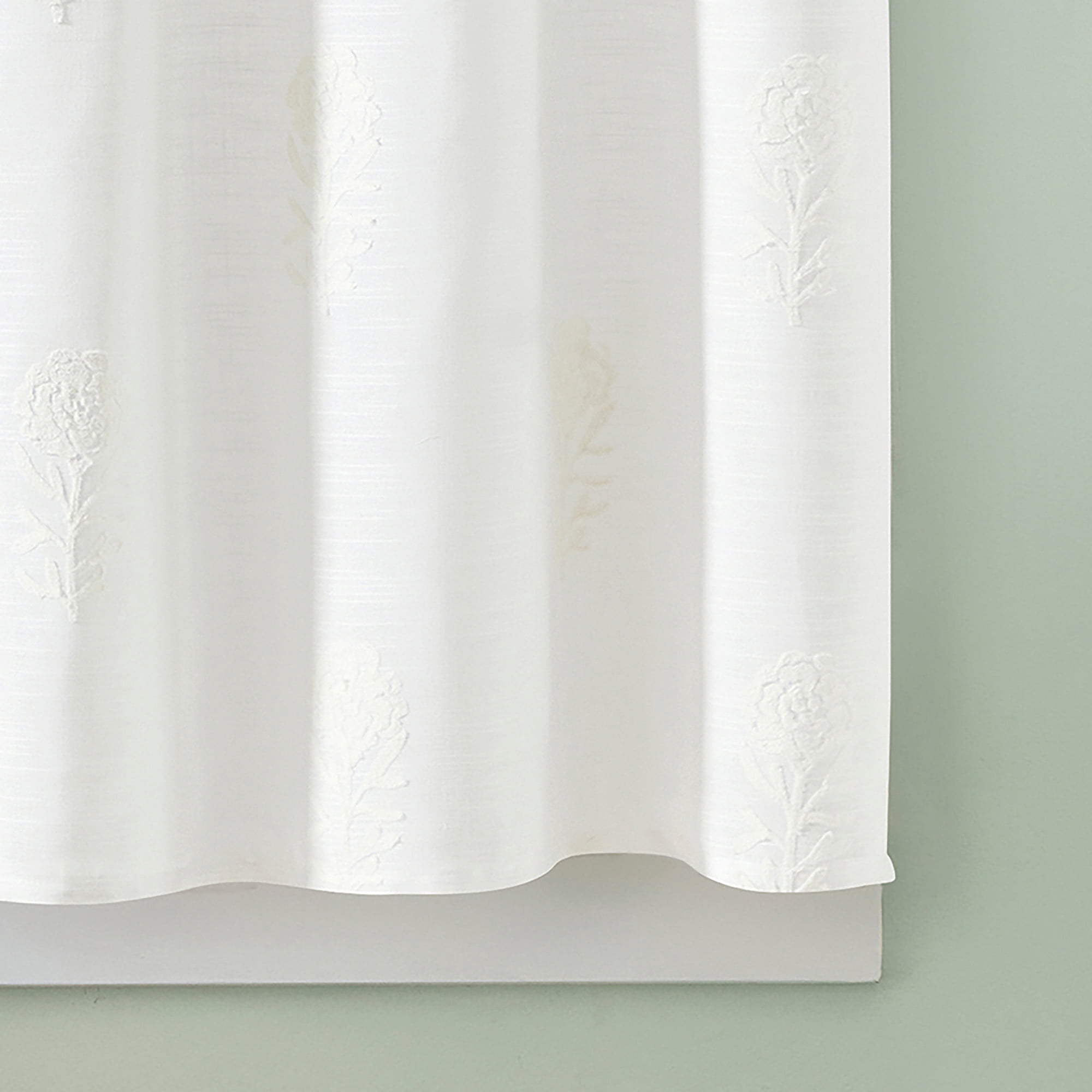 Curtainworks Grace Floral 24" Tier Pair White, Indoor, Rod Pocket, 56" x 24", Adult