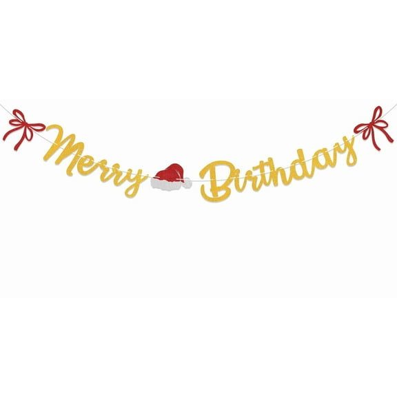 Merry Birthday Banner - Christmas Happy Birthday Party Decorations Santa Bday Party Decor, Winter December Birthday Party Decorations Red Glitter