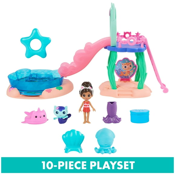 Gabby's Dollhouse, Purr-ific Pool Playset with Gabby and Mercat Figures, Color-Changing Mermaid Tails and Pool Accessories Kids Toys for Ages 3 and Up gabby's dollhouse -