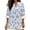 Blue Floral Birds Print, variant on Palm Tree Tropical Print Casual Long Sleeve Tops for Women Cotton Linen Trendy Women's Tops Oversized for Travel Beach, Size Medium