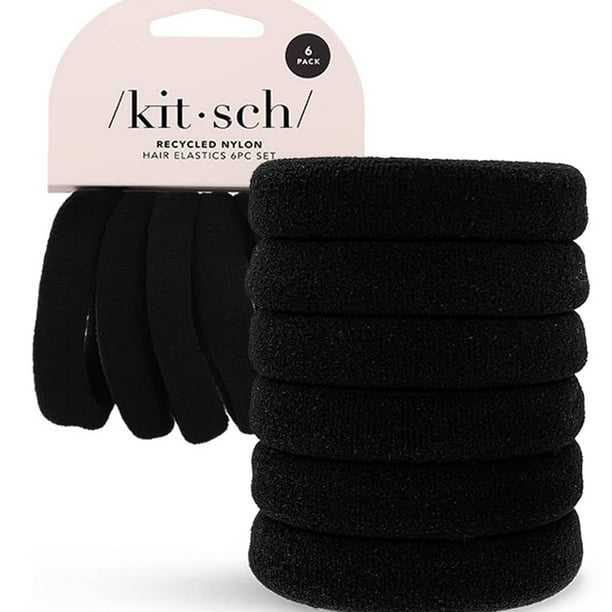 Kitsch Black Hair Ties No Damage - Strong, Stretchy Hair Bands | Soft Nylon Ponytail Holders, Snag-Free Rubber Bands, Perfect for Updos & Braids | Ideal Gifts for Women - Black, 6pcs