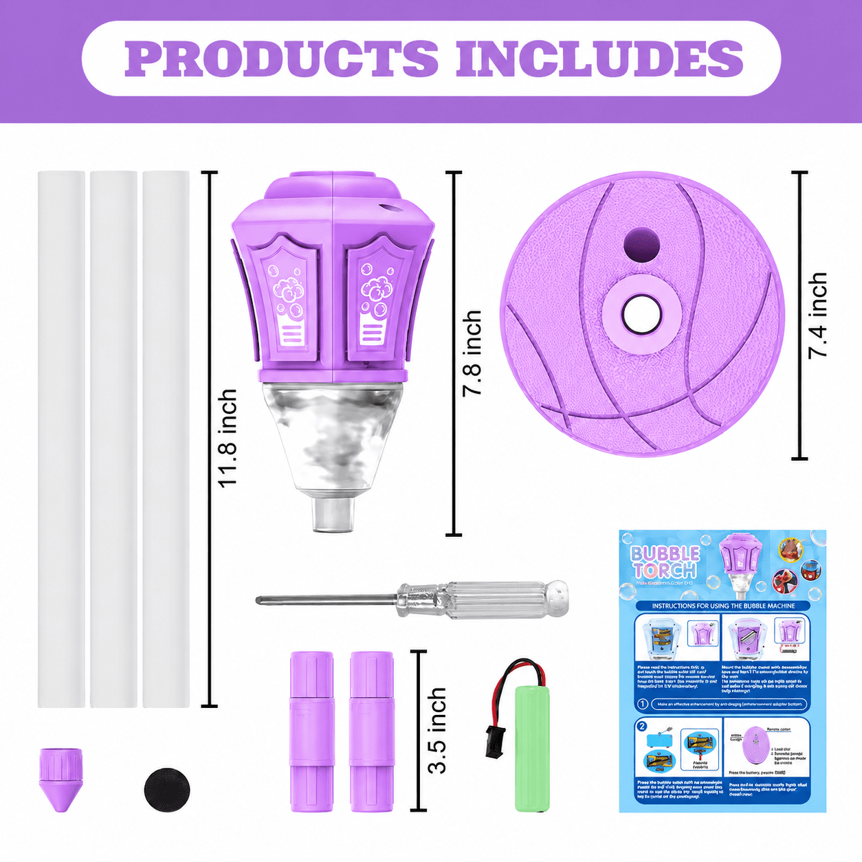 Street Lamp Bubble Machine, 2026 New Automatic Bubble Machine Stand with Light Music, Adjustable Standing Bubble Maker Blower Torch-Shaped for Outdoor Party Birthday Wedding (Purple)