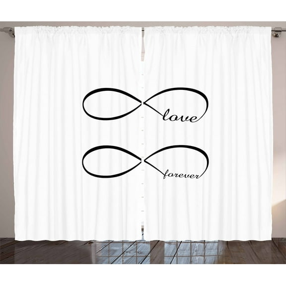 Ambesonne Love Curtains 2 Panel Set, Infinity Monochrome, 108" x 84", Black White