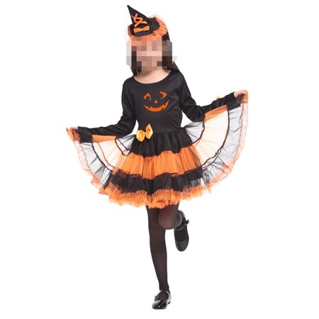 

EYIIYE Girls Halloween Witch Dress Suit Round Neck Yarn Skirt and Witch Hat/ Headdress for Photo Props 4-9 Years