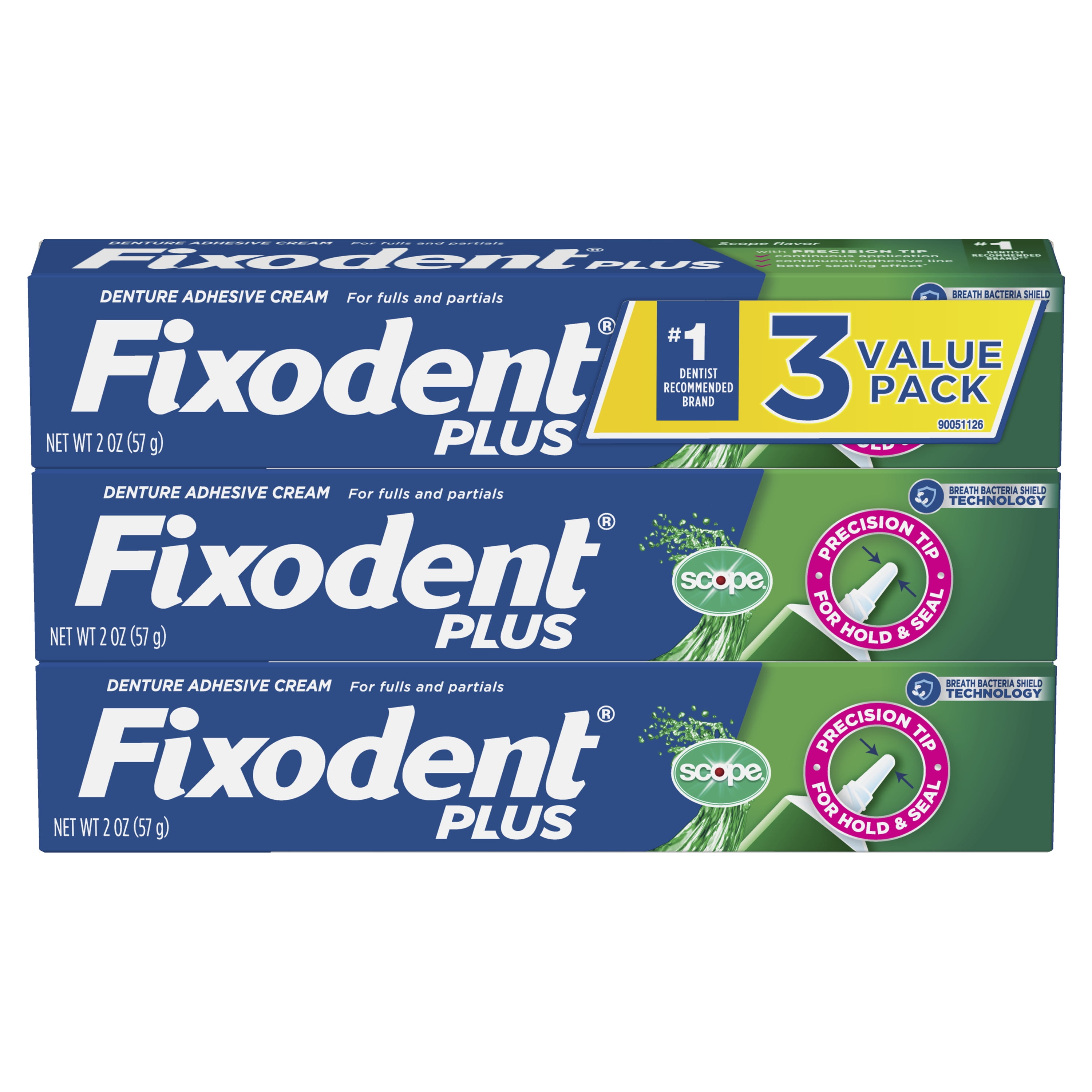 Fixodent Plus Scope Denture Adhesive, Precision Hold, 2.0 oz, 3 Pack