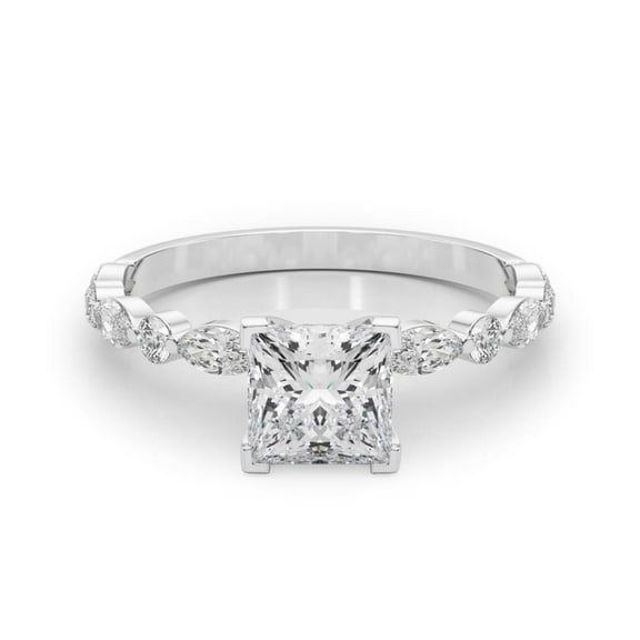 Lina Jewel 14K White Gold Plated Princess Cut 2.02 Ct Multi-Stone Engagement Rings - Elegant Solitaire with Accent Design - Lab-Created Simulated Diamond Wedding Band for Memorable Celebrations
