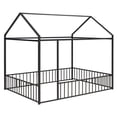 thumbnail image 6 of Bellemave Full Size Montessori House Bed, Metal Floor Bed with Guardrails and Roof, Playhouse for Kids Teens Girls Boys (Black), 6 of 8