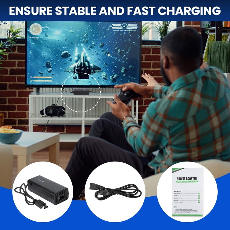PEGLY AC Adapter for Xbox 360 Slim, Power Supply with Cord Replacement Charger Power Brick for Xbox 360 Slim Console