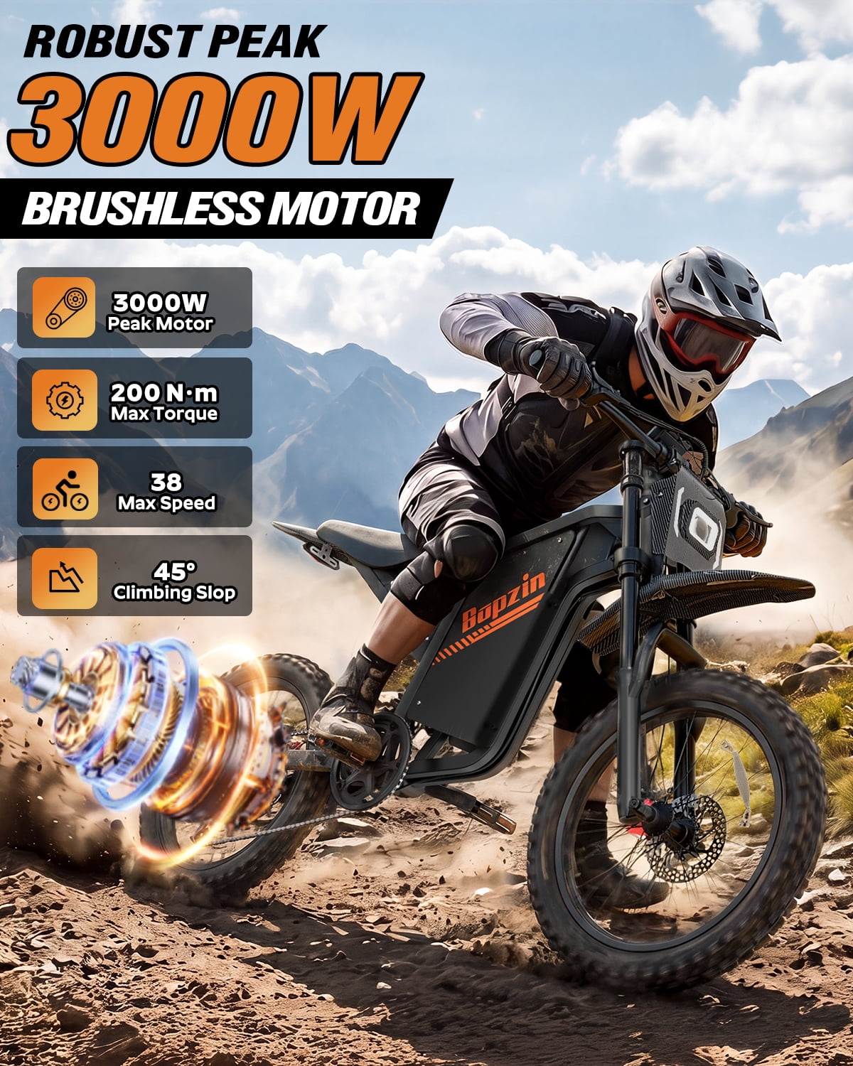 Electric Dirt Bike 3000W, 60V 35Ah Removable Large-Capacity Battery, Up to 100 Miles, Anti-Theft Alarm, 25"x3.0" Fat Tire Ebike with Hydraulic Brakes, UL2849 Certified eBike