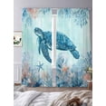thumbnail image 4 of Summer Sea Turtles Sheer Curtains 108 Inch Long 2 Panels, Teal Orange Ocean Corals Starfish Coastal Light Filtering Rod Pocket Curtains, Sheer Voile Drapes for Living Room Bedroom, 52"x108", 4 of 8