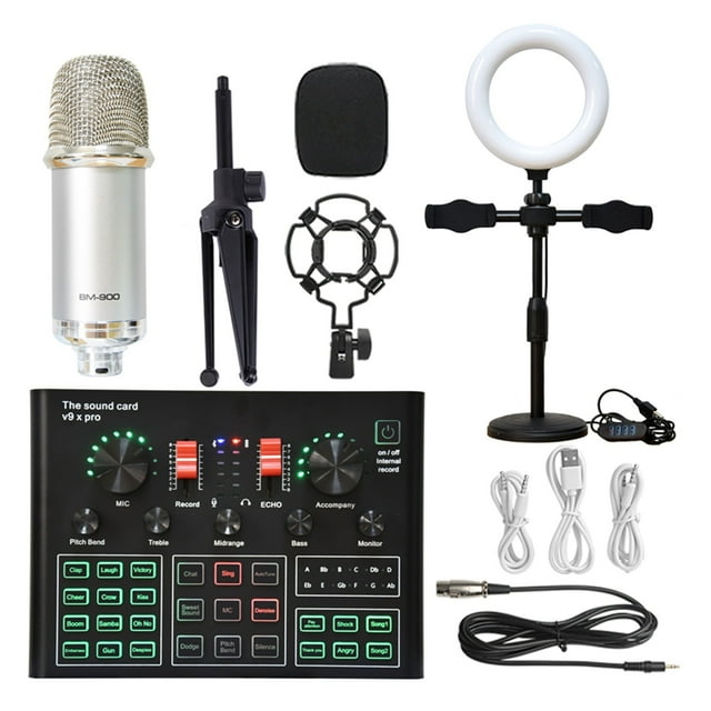 Professional Studio Condenser Microphone Bundle WXH1000 Mic Kit With Live Sound Card Wireless Karaoke