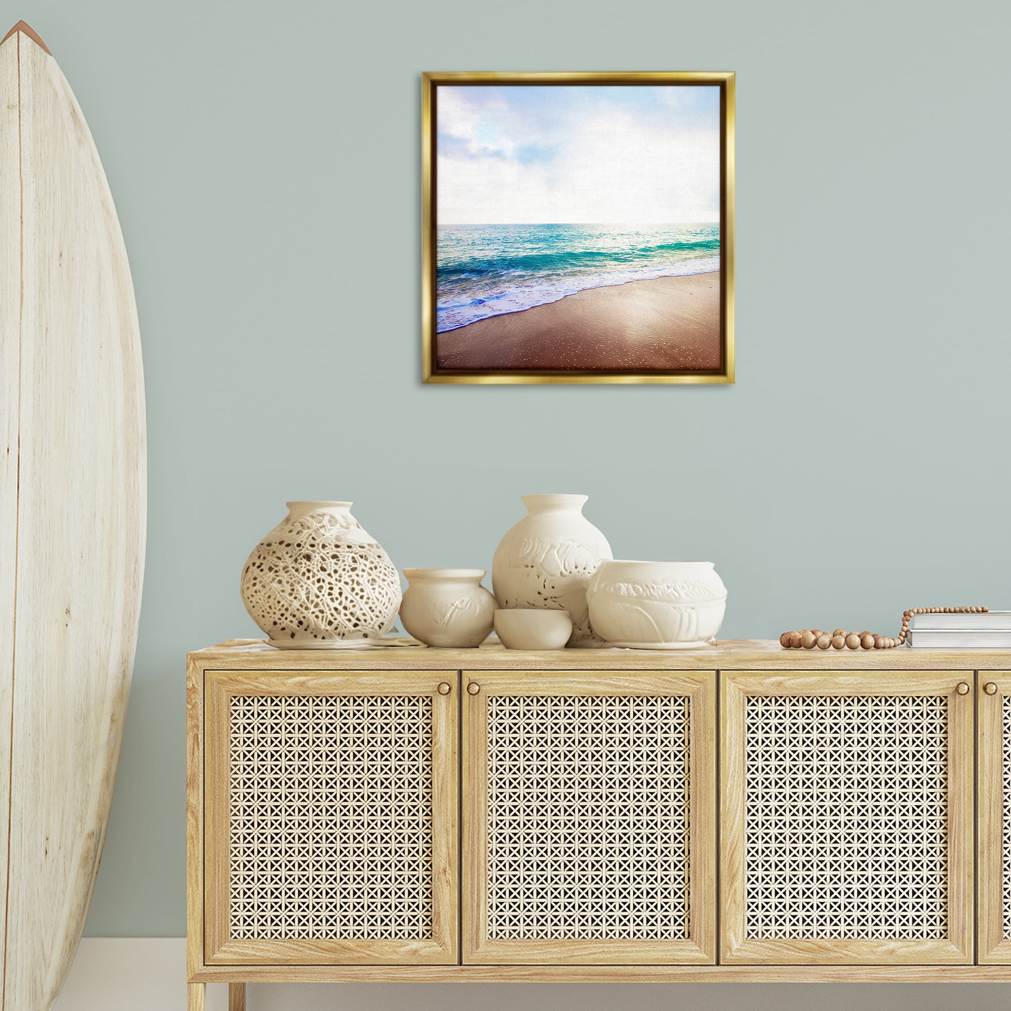 Stupell Industries Sun Shining over Beach Nautical & Beach Photography Gold Floater Framed Canvas Art Print Wall Art, 25 x 25