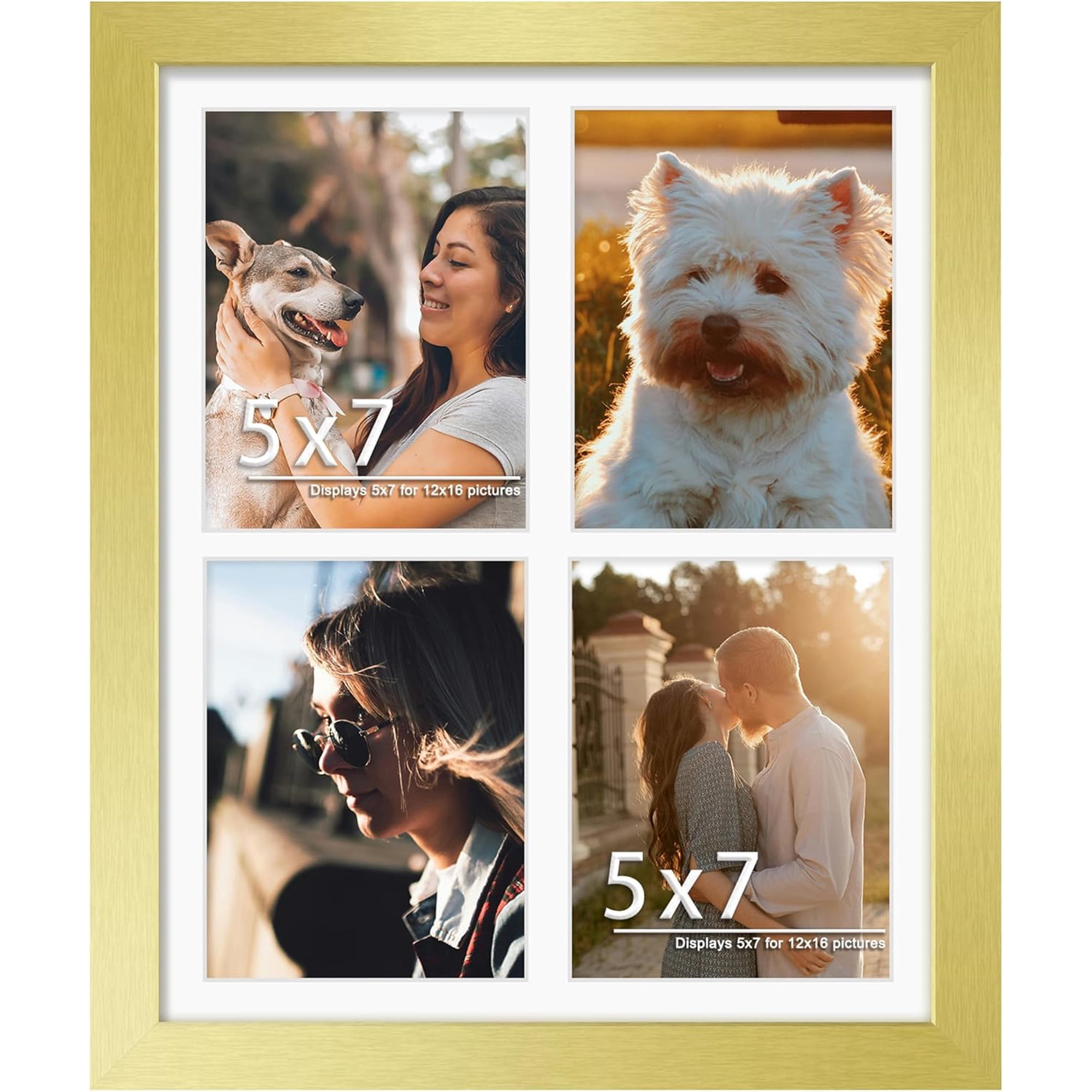 12x16 Picture Frame 5x7 Collage Picture Frame Displays Four 5x7 inch Photos or 12x16 (Without Mat) for Available Horizontal Wall Mounting Display and Vertical Gold