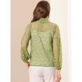 thumbnail image 3 of Blusas de manga larga de encaje para mujer Blusas florales elegantes con cuello con volantes Verde Claro2 XL, 3 of 5