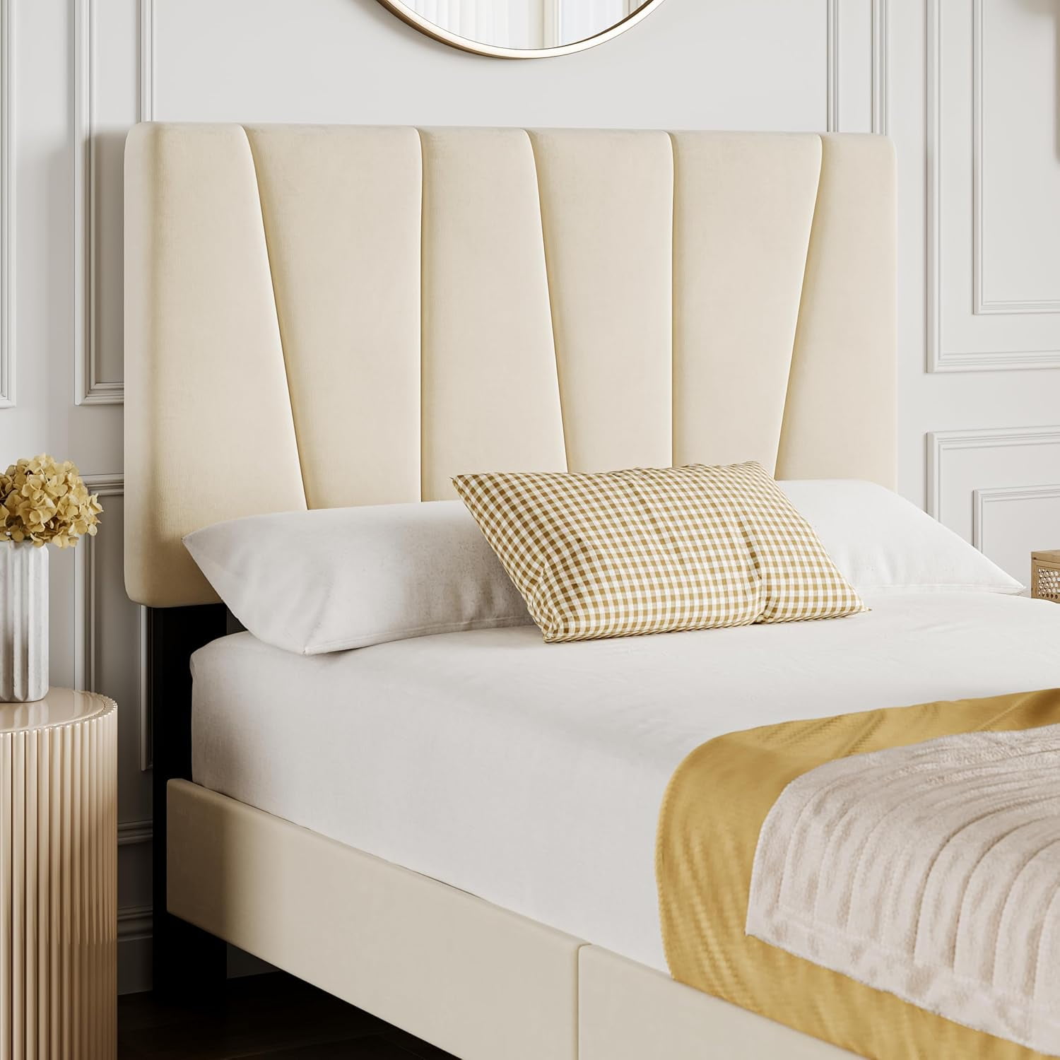 Bed Frame,Twin Size/Full Size/Queen Size/King Size Modern Upholstered Bed Frame with Adjustable Linen Headboard,Platform Bed Frame with Strong Wood Slats,No Box Spring Needed