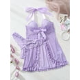 thumbnail image 5 of Mauve Purple Lace Chemise With Ruffle Trim And Bow Detail Sleep Dress For Women, 5 of 6