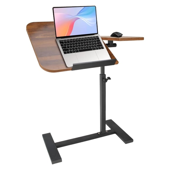 Overbed Bedside Table with Wheels, Tiltable Hospital Bed Table Over The Bed, Pneumatic Adjustable Rolling Laptop Desk, Mobile Standing Desk for Home